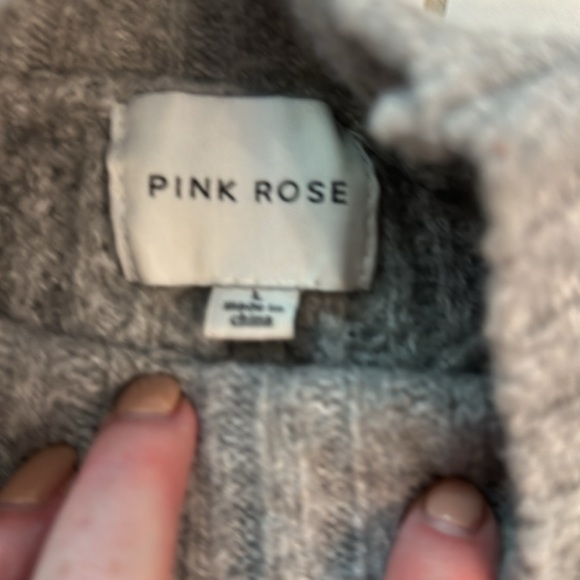 Pink Rose Gray Cowl Neck Cable Knit Sweater - Picture 2 of 5